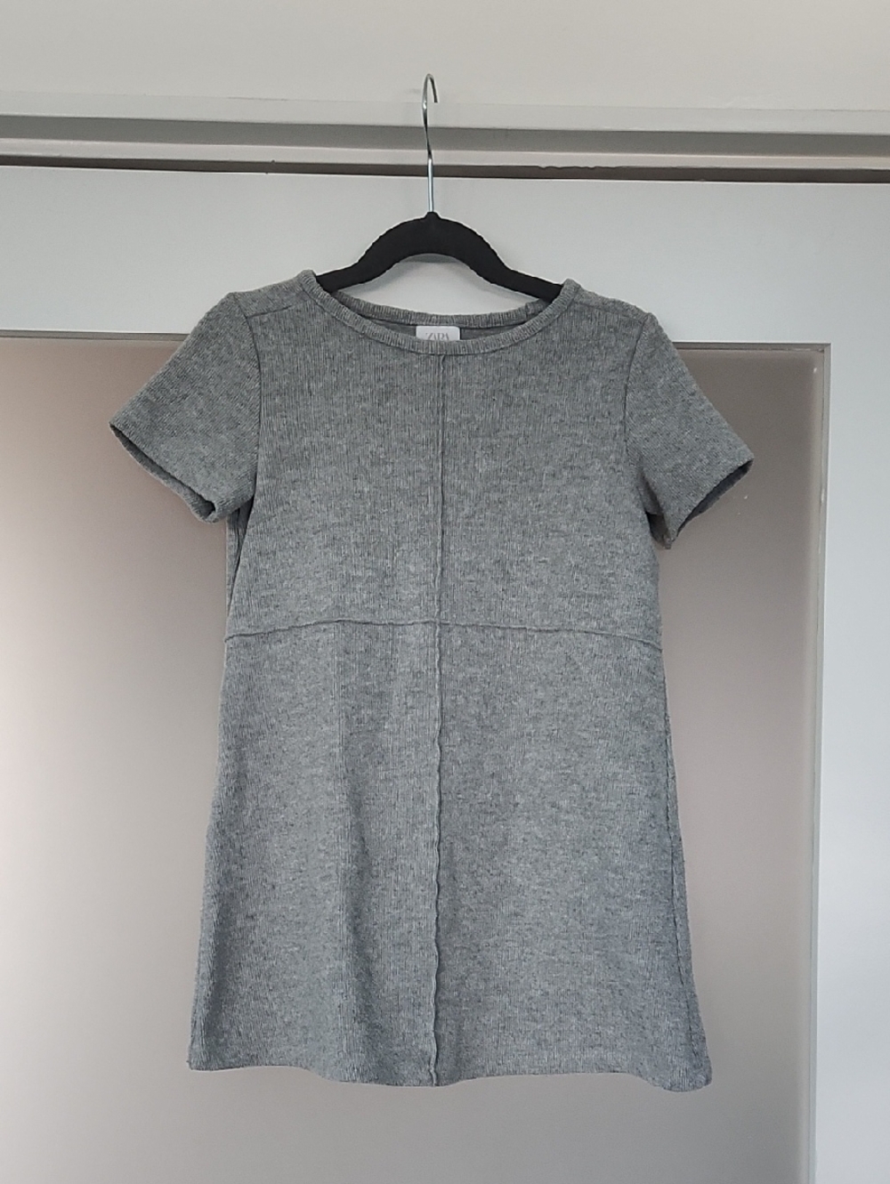 Zara Grey Ribbed Short Sleeve A-Line Dress